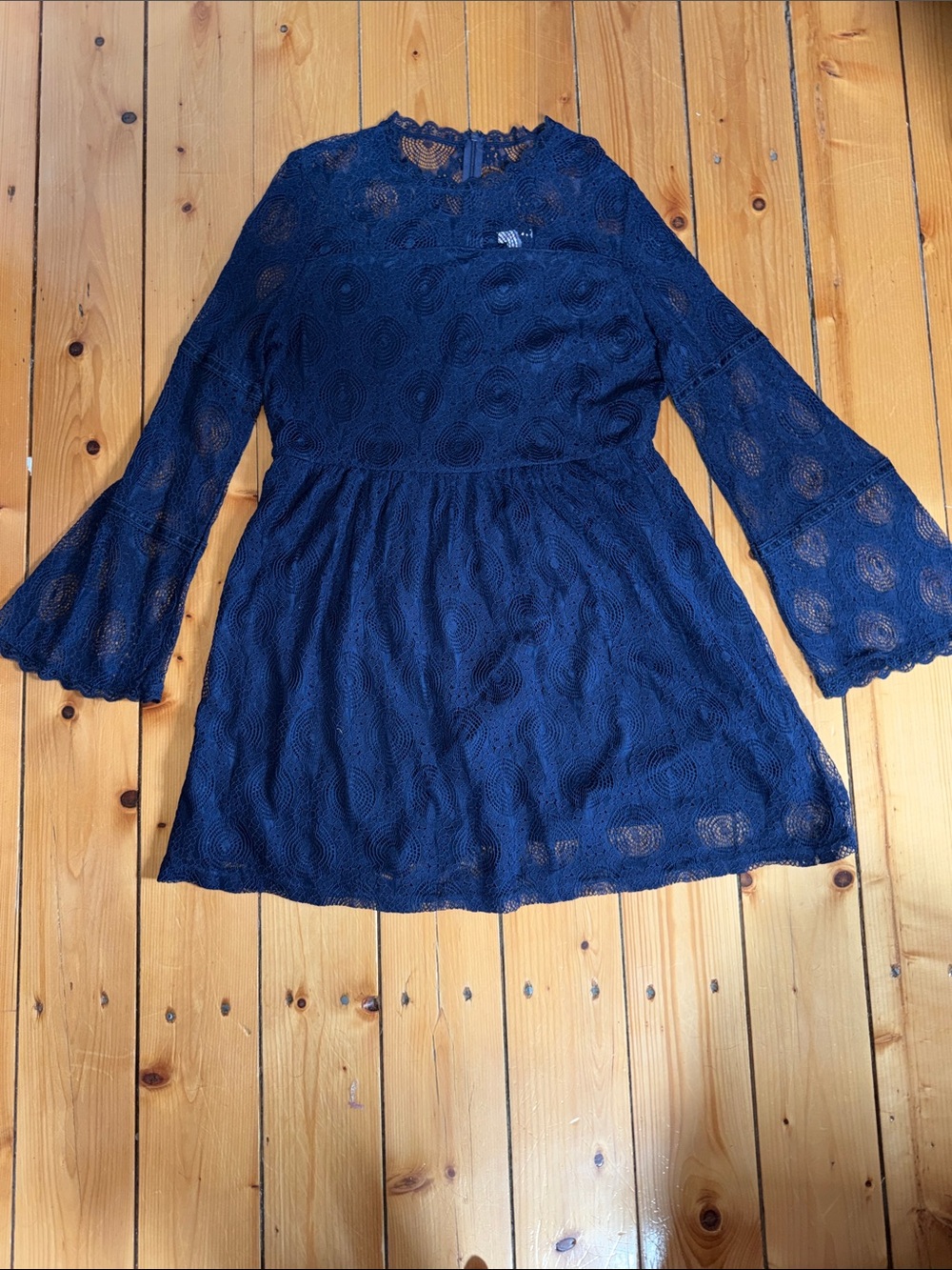 Xhilaration Navy Blue Lace Bell-Sleeve Dress